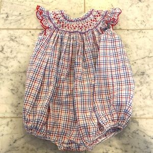 Classic whimsy red white and blue smocked bubble